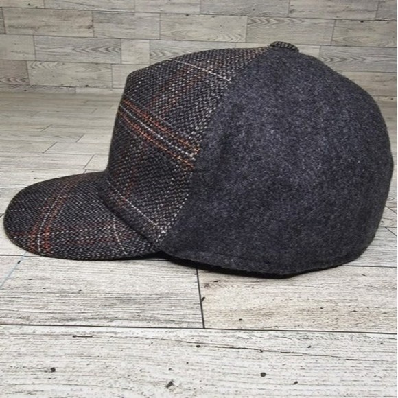 Bigalli Grey/Red Plaid Wool Blend Fitted Baseball Cap, Size 59 *NWOT* - Picture 4 of 8